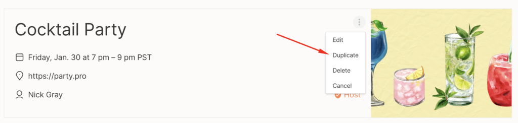 Mixily duplicate event button in the event editor
