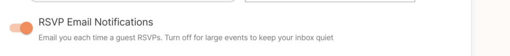 RSVP Email Notifications toggle in Mixily event settings